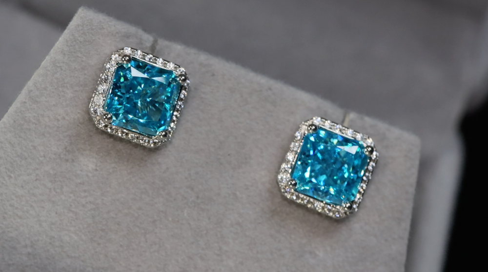 
            
                Load image into Gallery viewer, Blue Diamond Ear Studs | Womens Blue Diamond Ear Studs | Mens Blue Diamond Ear Studs
            
        