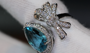 Aquamarine Blue Diamond Ring | Womens Ribbon Ring