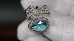 Aquamarine Blue Diamond Ring | Womens Ribbon Ring