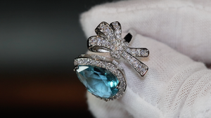 Aquamarine Blue Diamond Ring | Womens Ribbon Ring