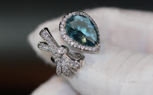 Aquamarine Blue Diamond Ring | Womens Ribbon Ring