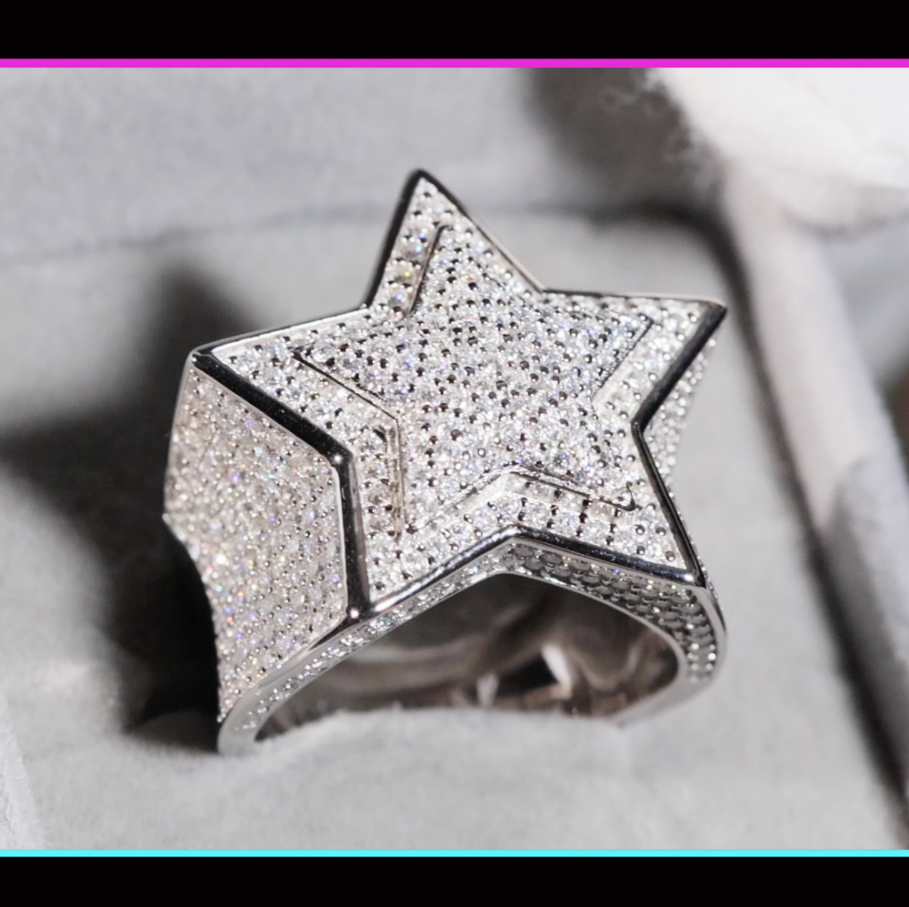 iced out moissanite diamond star ring