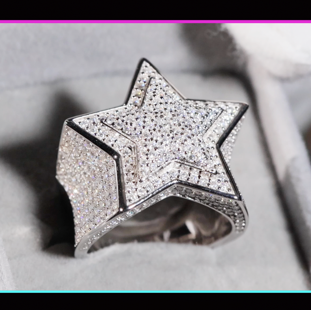 
            
                Load image into Gallery viewer, iced out moissanite diamond star ring
            
        
