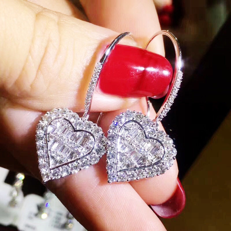 Womens Heart Diamond Earrings | Womens Diamond Heart Earrings