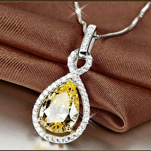 Yellow Diamond Necklace | Womens Diamond Necklace | Teardrop Necklace | Pear Shape Necklace | Womens Charm Necklace | Teardrop Pendant