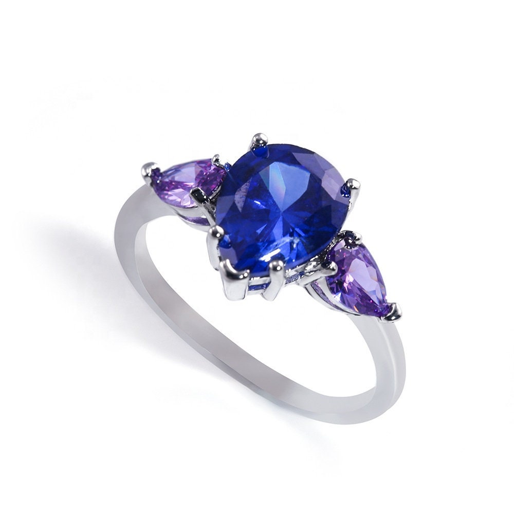 Blue and Purple Diamond Ring | Blue Diamond Engagement Rings | Pear Engagement Ring