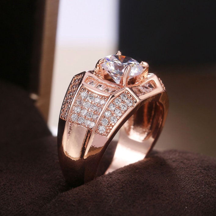 Mens Rose Gold Ring | Womens Rose Gold Ring | Diamond Rose Gold Ring | Iced Out Ring | Mens Iced Out Rings | Mens Wedding Ring Rose Gold