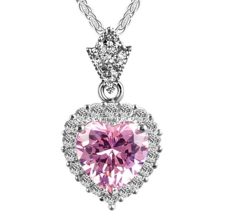 Pink Diamond Heart Necklace | Heart Necklace with Diamonds | Diamond Heart Pendant  | Pink Diamond Necklace