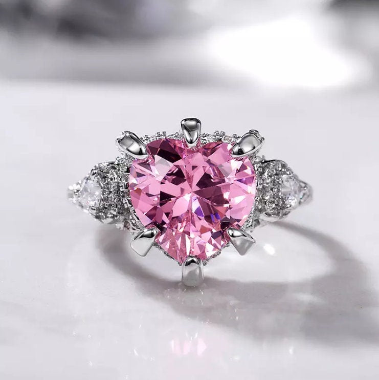 Pink Diamond Heart Ring | Heart Ring | Heart Shaped Ring | Heart Shape Ring