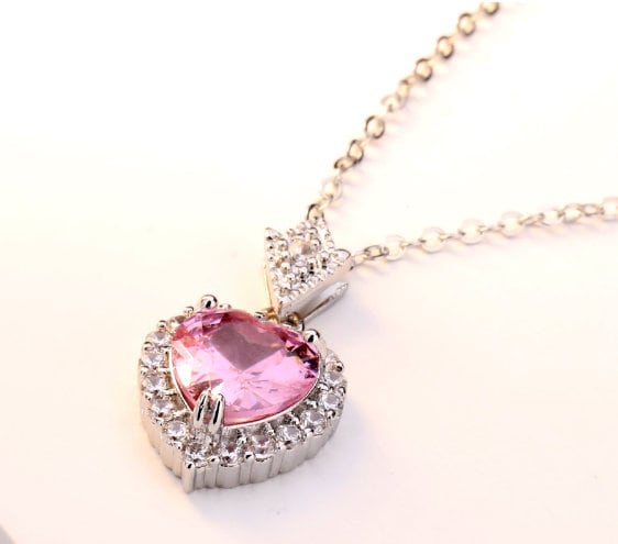 Pink Diamond Heart Necklace | Heart Necklace with Diamonds | Diamond Heart Pendant  | Pink Diamond Necklace