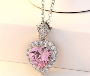 Pink Diamond Heart Necklace | Heart Necklace with Diamonds | Diamond Heart Pendant  | Pink Diamond Necklace