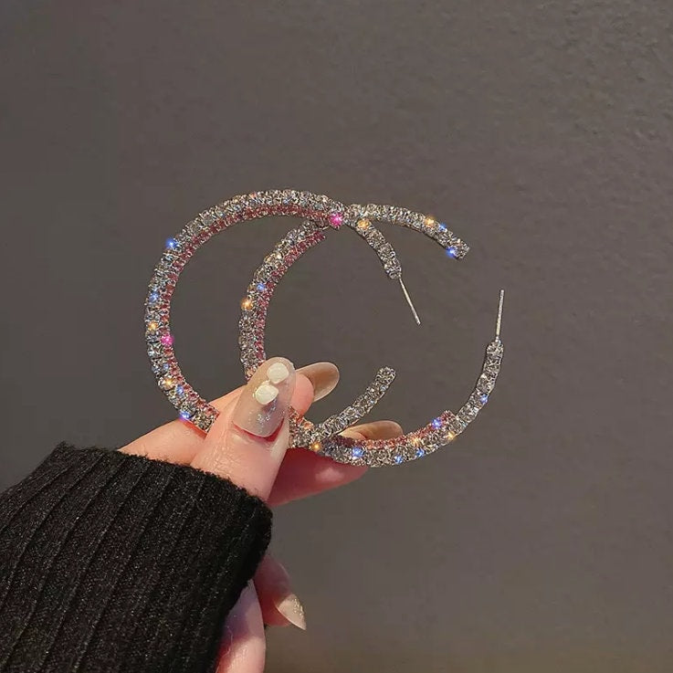 
            
                Load image into Gallery viewer, Diamond Hoop Earrings | Hoop Earrings | Womens Big Diamond Earrings | Hoop Earrings with Diamonds | Earrings | Big Hoop Earrings
            
        