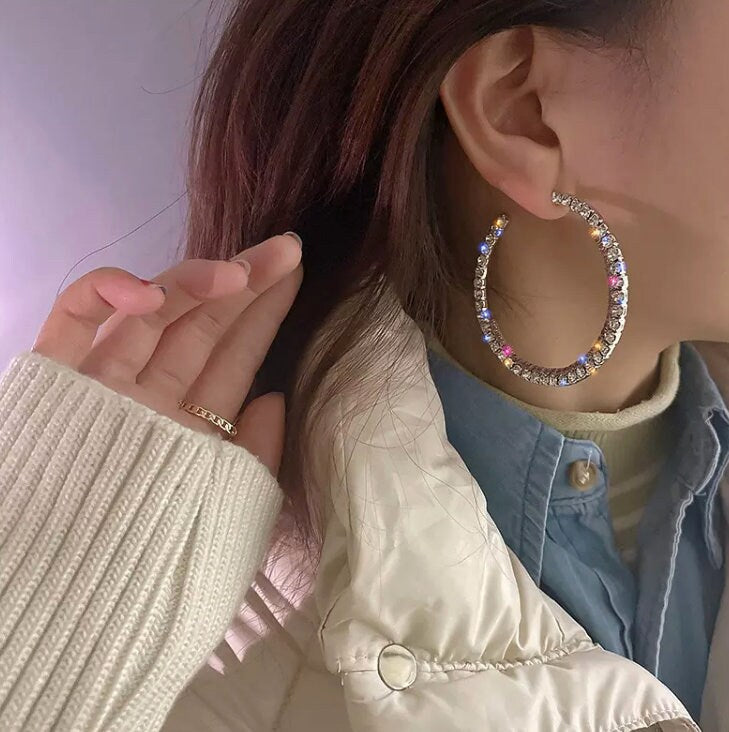 
            
                Load image into Gallery viewer, Diamond Hoop Earrings | Hoop Earrings | Womens Big Diamond Earrings | Hoop Earrings with Diamonds | Earrings | Big Hoop Earrings
            
        