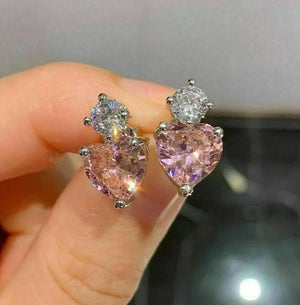 Pink Diamond Earrings | Heart Diamond Ear Studs