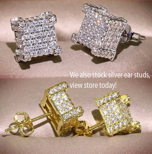 Gold Iced Out Ear Studs | Womens Gold Diamond Earrings | Mens Gold Diamond Stud Ear Studs