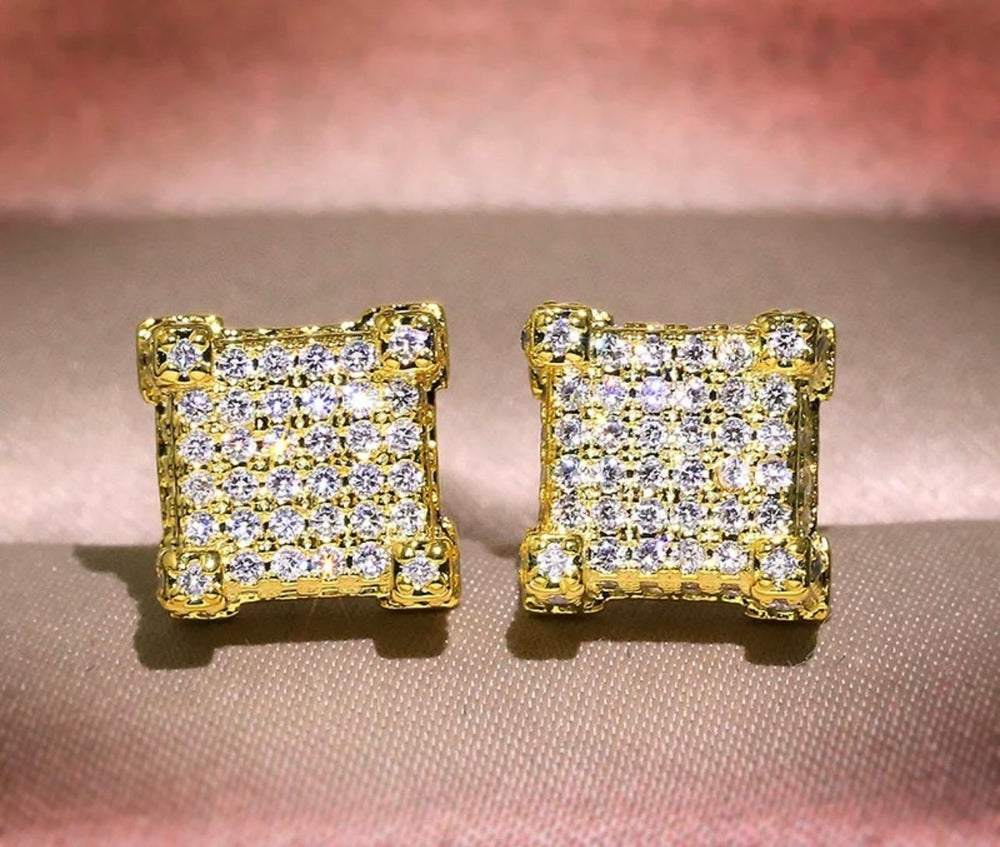 
            
                Load image into Gallery viewer, Iced Out Earrings | Gold Diamond Earrings | Womens Earrings | Diamond Ear Studs | Mens Gold Diamond Stud Earrings | Mens Diamond Ear Studs
            
        