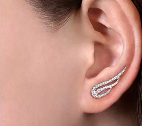 Diamond Wing Earrings | Wing Earrings | Feather Earrings | Womens Earrings | Womens Diamond Earrings | Angel Earrings | Cuff Earrings