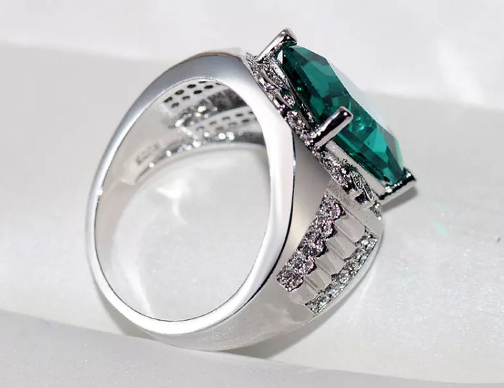 
            
                Load image into Gallery viewer, Mens big green diamond ring, Teal blue diamond ring, Mens Green diamond ring
            
        