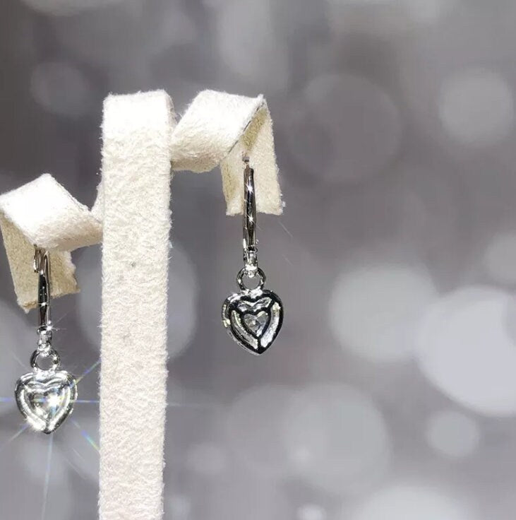 Diamond Heart Earrings | Womens Earrings | Heart earrings with Diamonds | Dangle Earrings | Womens Diamond Earrings | Earrings