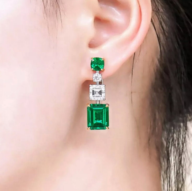 Green Diamond Earrings | Emerald Green Earrings | Emerald Diamond Earrings | Classy Earrings | Womens Earrings | Emerald Earrings