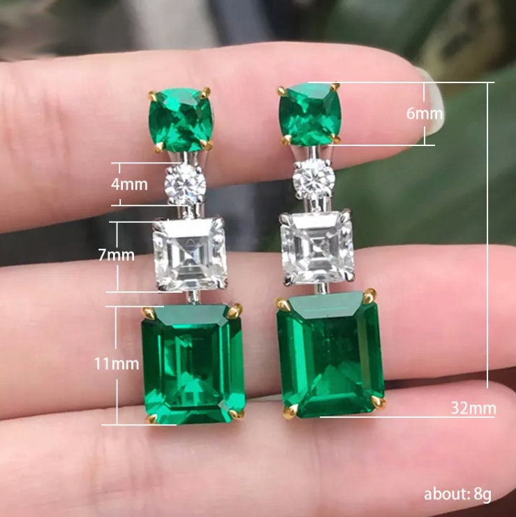 Green Diamond Earrings | Emerald Green Earrings | Emerald Diamond Earrings | Classy Earrings | Womens Earrings | Emerald Earrings