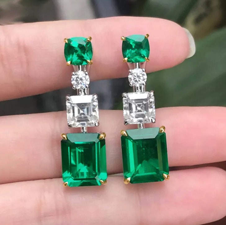 Green Diamond Earrings | Emerald Green Earrings | Emerald Diamond Earrings | Classy Earrings | Womens Earrings | Emerald Earrings