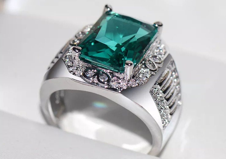 
            
                Load image into Gallery viewer, Mens big green diamond ring, Teal blue diamond ring, Mens Green diamond ring
            
        