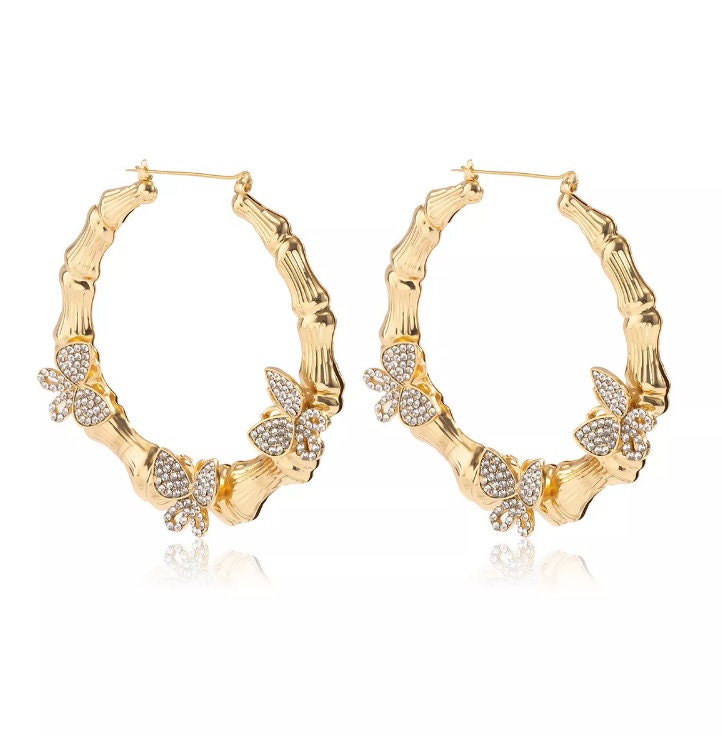 Butterfly Earrings | Hoop Earrings | Big Gold Hoop Earrings