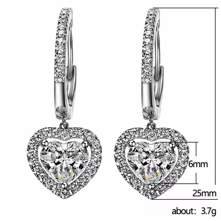 
            
                Load image into Gallery viewer, Diamond Earrings | Heart Earrings | Womens Earrings | Heart earrings with Diamonds | Dangle Earrings | Womens Diamond Earrings | Earrings
            
        
