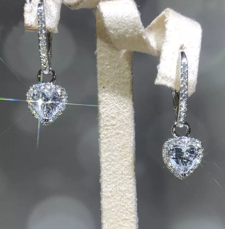 
            
                Load image into Gallery viewer, Diamond Earrings | Heart Earrings | Womens Earrings | Heart earrings with Diamonds | Dangle Earrings | Womens Diamond Earrings | Earrings
            
        