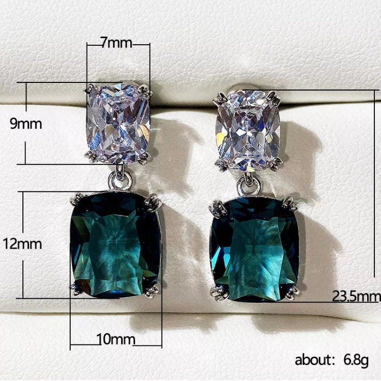 
            
                Load image into Gallery viewer, Teal blue diamond earrings | Green Diamond Earrings | Blue Diamond Earrings
            
        