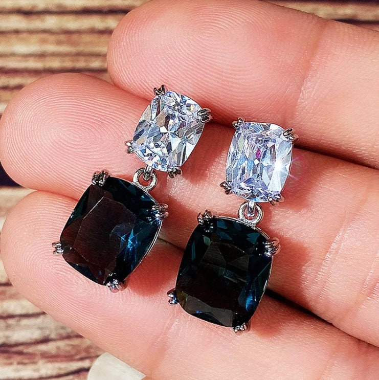 
            
                Load image into Gallery viewer, Teal blue diamond earrings | Green Diamond Earrings | Blue Diamond Earrings
            
        