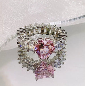 Heart Ring | Pink Diamond Heart Ring | Heart Ring with Diamonds | Engagement Ring | Pink Diamond Ring