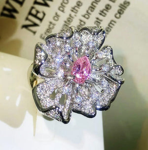 Pink Diamond Ring | Pink Diamond Engagement Ring | Womens Pink Diamond Ring | Diamond Flower Ring | Flower Ring | Big Statement Ring | Ring