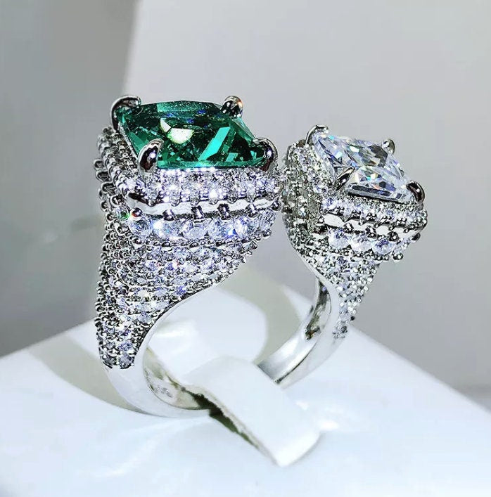 Engagement Ring | Green Diamond Ring | Womens Promise Ring |  Aquamarine Engagement Ring | Green Engagement Ring | Tourmaline Ring | Ring