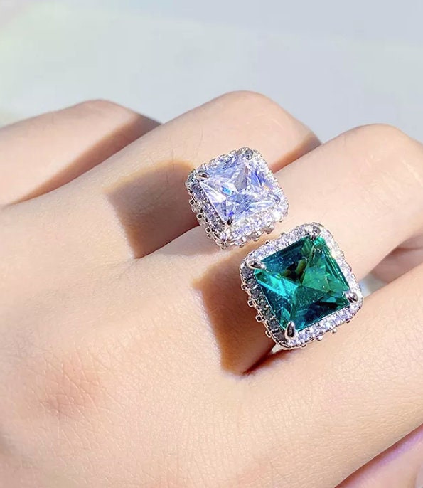 Engagement Ring | Green Diamond Ring | Womens Promise Ring |  Aquamarine Engagement Ring | Green Engagement Ring | Tourmaline Ring | Ring