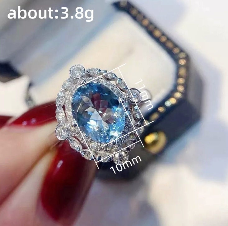 
            
                Load image into Gallery viewer, Blue Diamond Engagement Ring | Oval Wedding Ring | Wedding Ring | Blue Wedding Ring | Halo Ring | Beautiful engagement ring | Wedding Ring
            
        