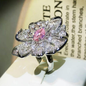 Pink Diamond Ring | Pink Diamond Engagement Ring | Womens Pink Diamond Ring | Diamond Flower Ring | Flower Ring | Big Statement Ring | Ring