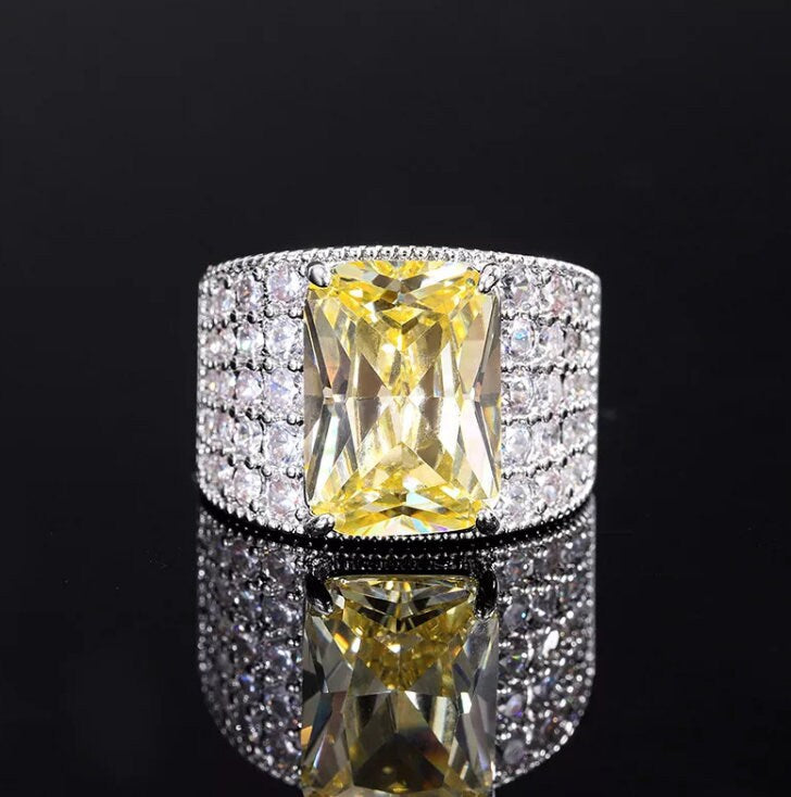 Womens yellow diamond ring, mens yellow diamond rings, big yellow diamond ring, Mens Iced Out Ring