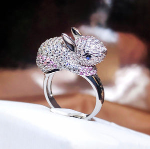 Rabbit Ring | Silver Rabbit Ring | Diamond Rabbit Rings | Pink Diamond Ring | Rabbit Ring