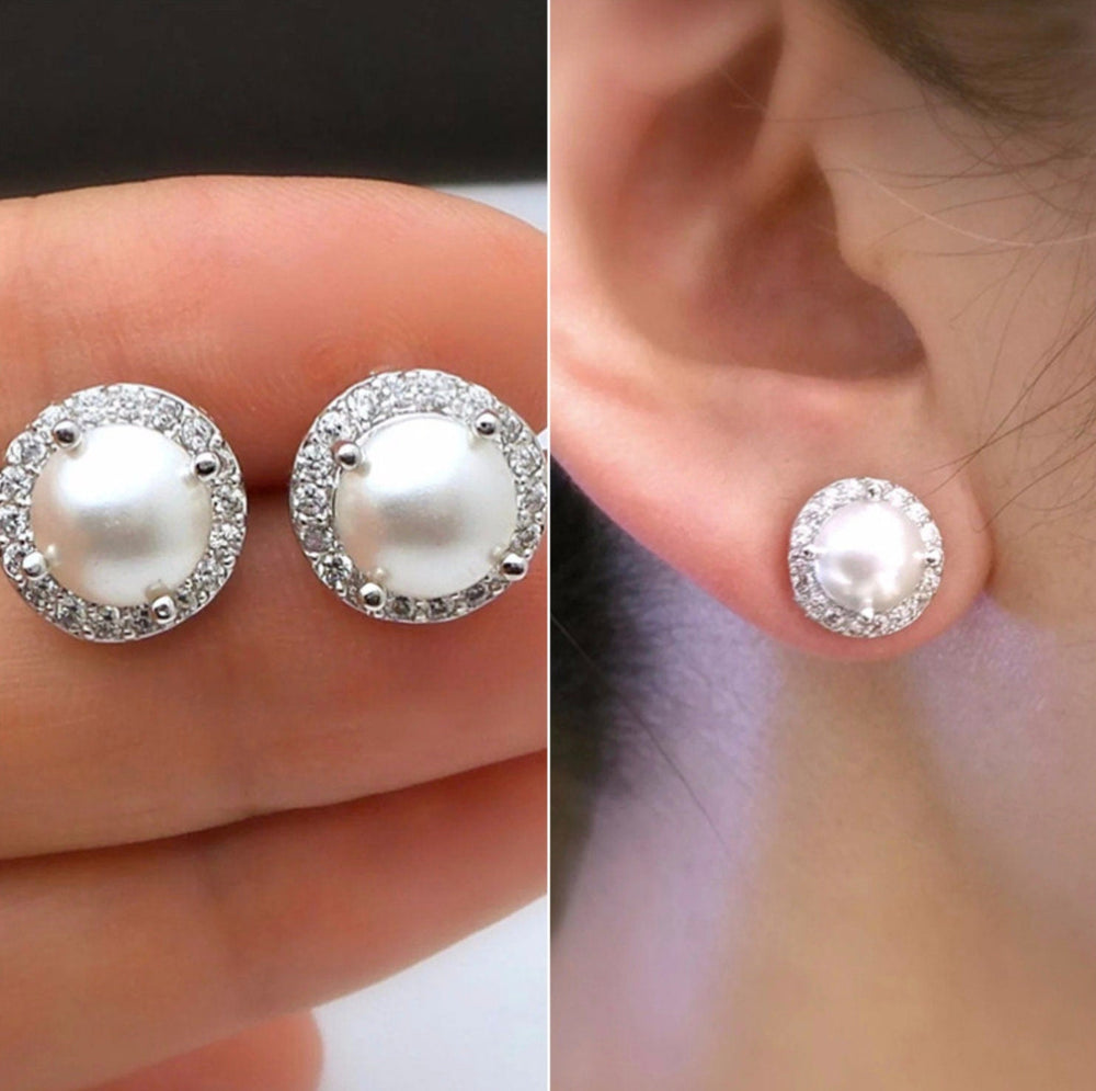 Pearl Earrings | Diamond Pearl Ear Studs | Womens Pearl Earrings | Pearl earrings with Diamonds | Womens Diamond Earrings | Pearl Ear Studs