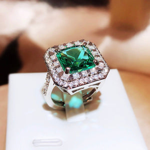 Womens Green Diamond Ring | Big Green Diamond Engagement Ring |  Princess Cut Engagement Ring | Emerald Diamond Ring | Tourmaline Ring