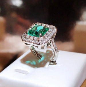 Womens Green Diamond Ring | Big Green Diamond Engagement Ring |  Princess Cut Engagement Ring | Emerald Diamond Ring | Tourmaline Ring