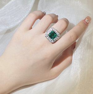 Womens Green Diamond Ring | Big Green Diamond Engagement Ring |  Princess Cut Engagement Ring | Emerald Diamond Ring | Tourmaline Ring