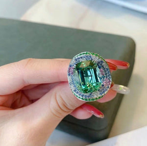 Womens Big Green Diamond Ring | Statement Ring | Green Diamond Ring | Womens Big Diamond Ring