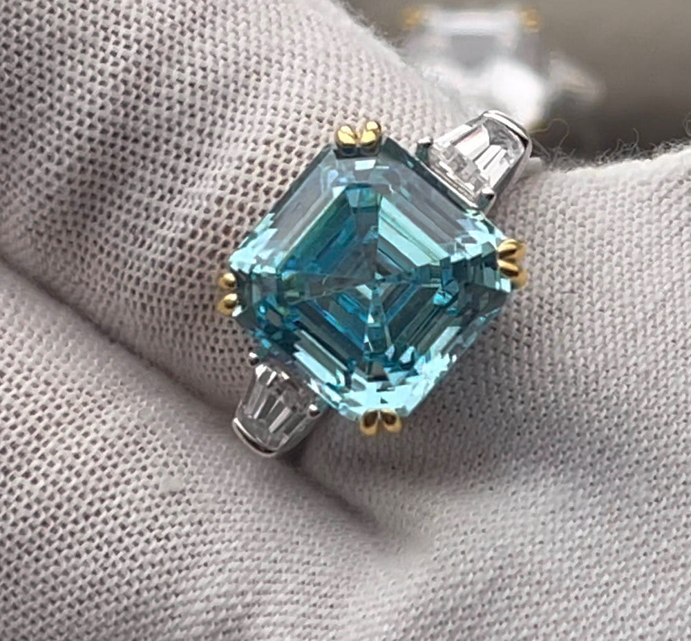 Blue Asscher Cut Diamond Ring