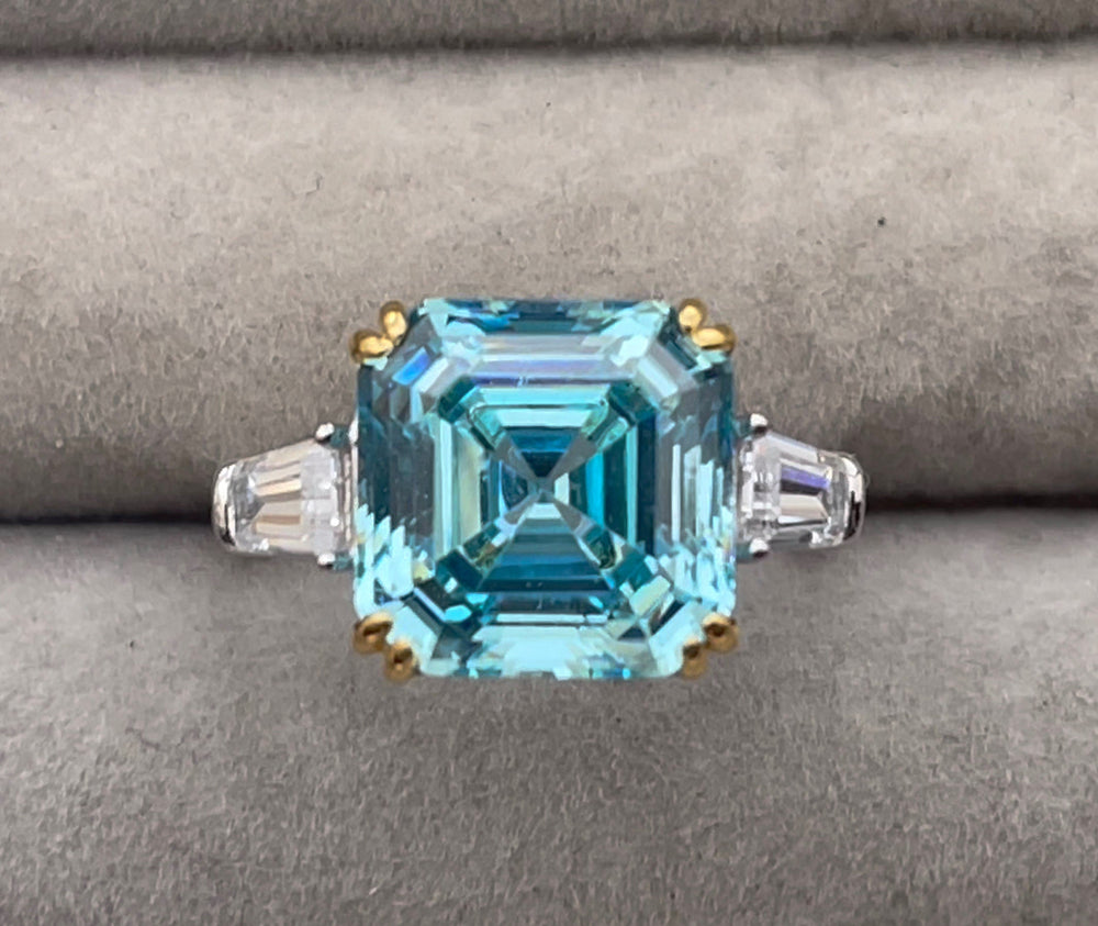 Blue Asscher Cut Diamond Ring