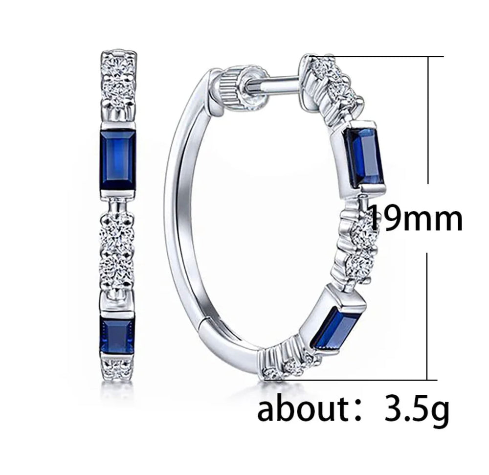 Blue Diamond Hoop Earrings | Blue Diamond Earrings | Sapphire Earrings | Hoop Earrings