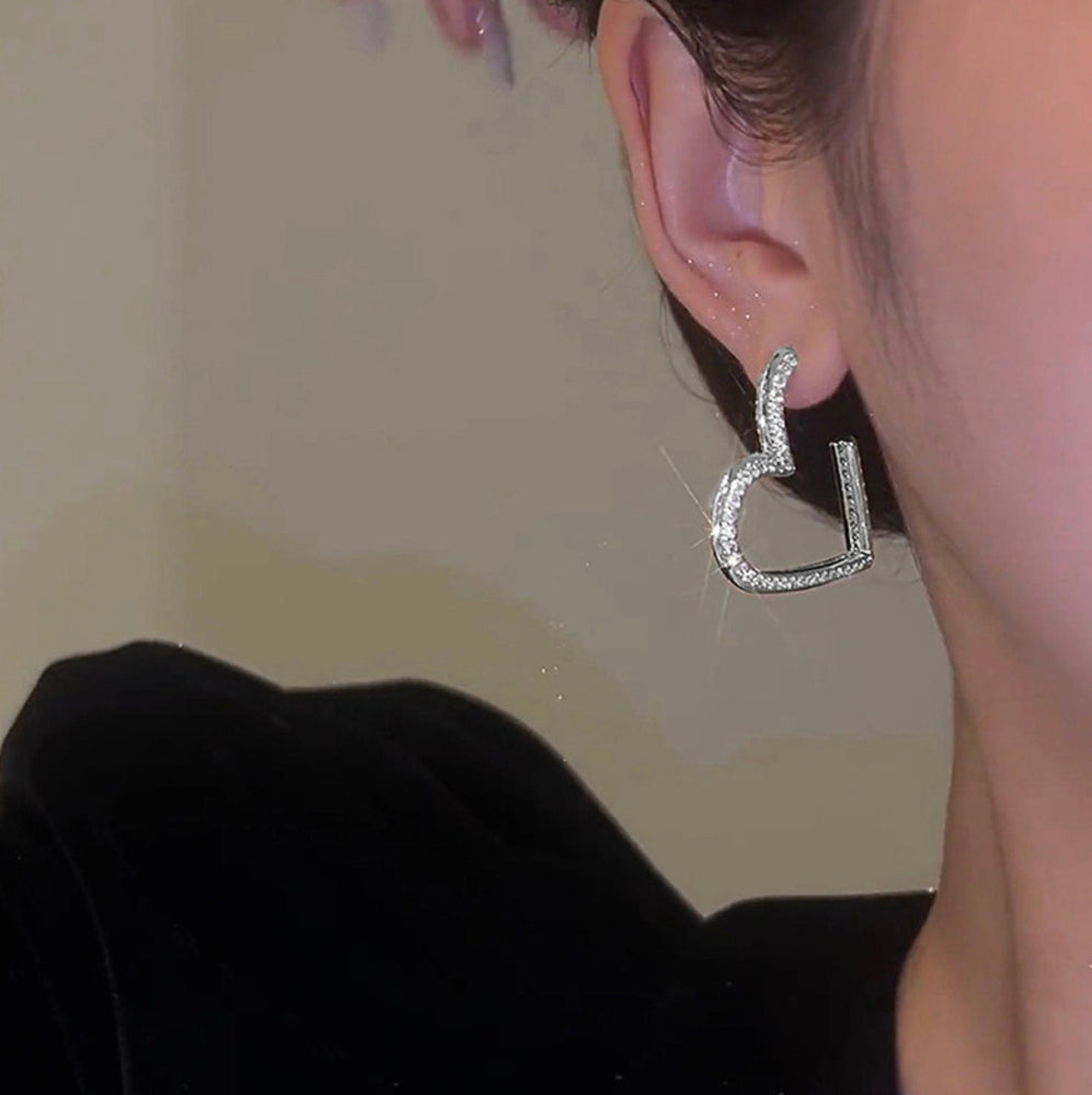 
            
                Load image into Gallery viewer, Diamond Heart Earrings | Heart Earrings | Womens Earrings | Heart earrings with Diamonds | Womens Diamond Earrings | Earrings
            
        