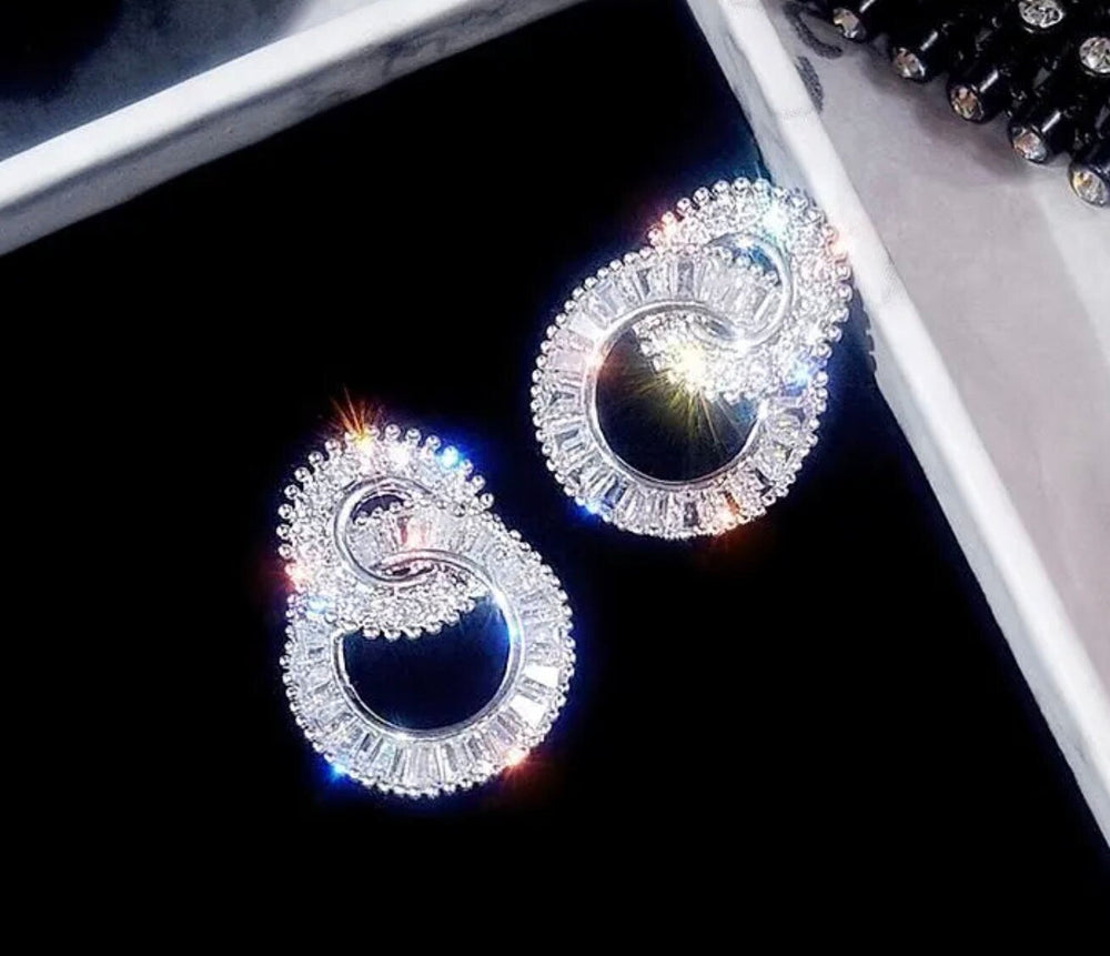 Diamond Hoop Earrings | Hoop Earrings | Womens Baguette Diamond Earrings | Silver Hoop Earrings with Diamonds | Baguette Hoop Earrings